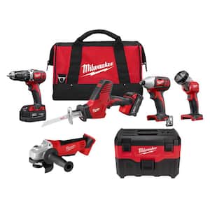 M18 18V Lithium-Ion Cordless Combo Tool Kit (4-Tool) with Wet/Dry Vacuum and Grinder