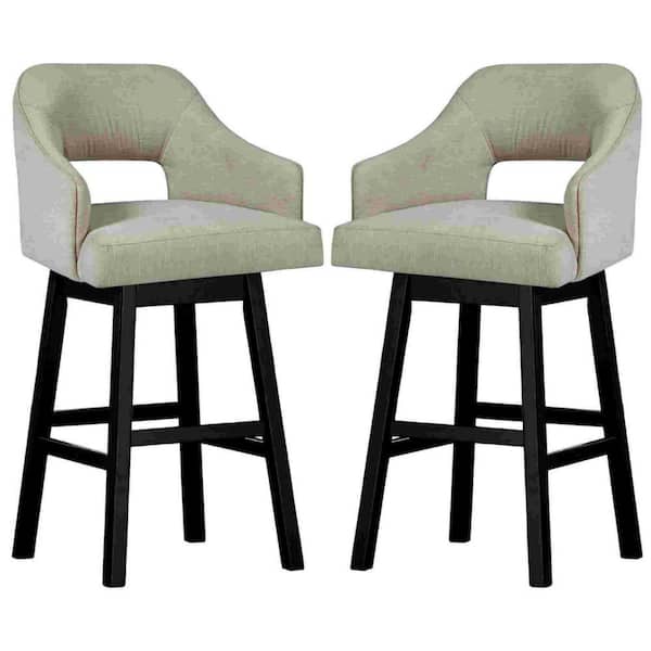 Benjara 30.75 in. Beige Low Back Wooden Frame Swivel Barstool with Fabric Seat (Set of 2)