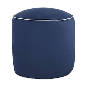 20 in. x 20 in. x 18 in. Sunbrella Canvas Navy and Outdoor Bean Pouf Ivory Round