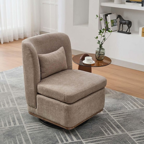 Unbranded Taupe Chenille Modern Swivel Accent Chair Cushioned Armless Barrel Chair with Pillow for Living Room Lounge Area