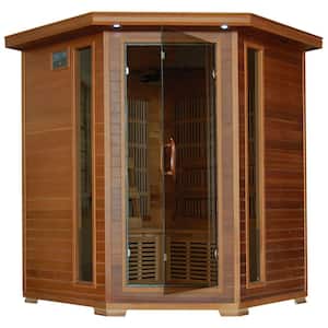 4-Person Cedar Corner Infrared Sauna with 10 Carbon Heaters