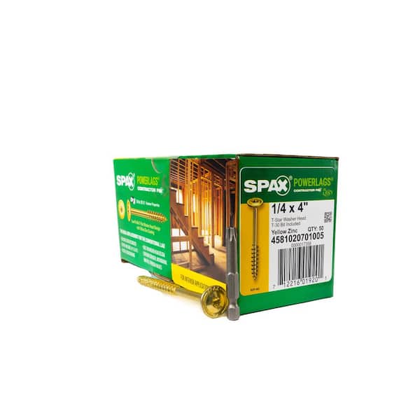 SPAX 1/4 in. x 4 in. T-Star Drive Washer-Head Yellow Zinc Coated PowerLag Screw (50 per Box)