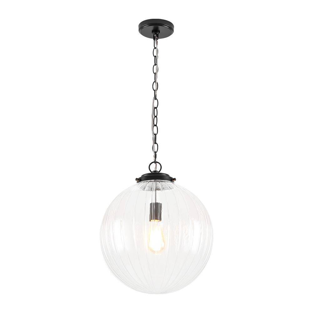Voryra 1-Light 15 in. W Matte Black Ribbed Glass Globe Pendant Light for Hallway and Kitchen Island price history on PriceWatchPro