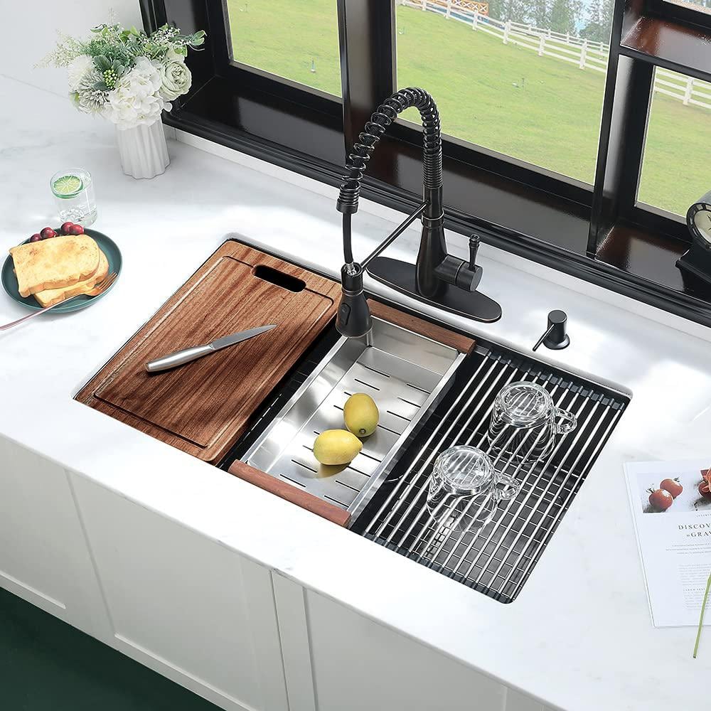 32'' Matte Black Undermount Single Bowl Stainless Steel Kitchen Sink with Accessories