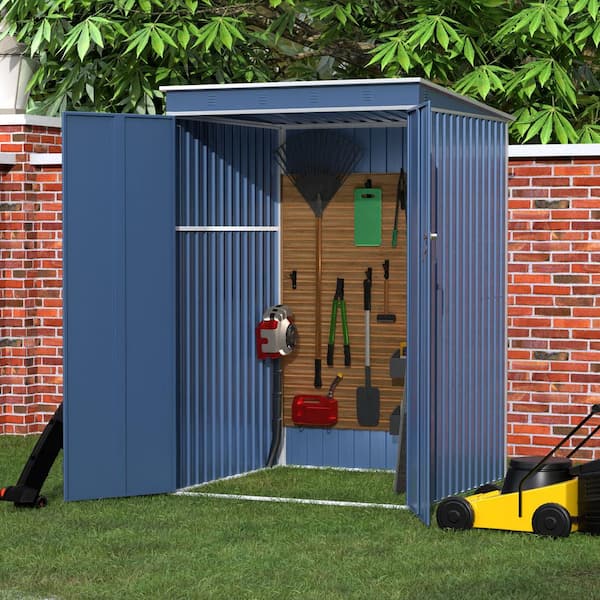 Hephastu 48.43 in. W x 72.83 in. H x 49.21 in. D Metal Garden Storage Shed with Sloping roof, Freestanding Cabinet in Blue