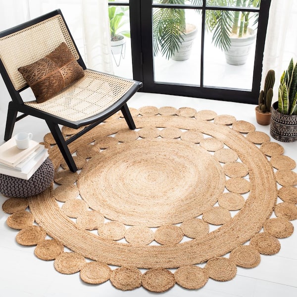 Natural Fiber Beige 8 ft. x 8 ft. Solid Color Round Area Rug