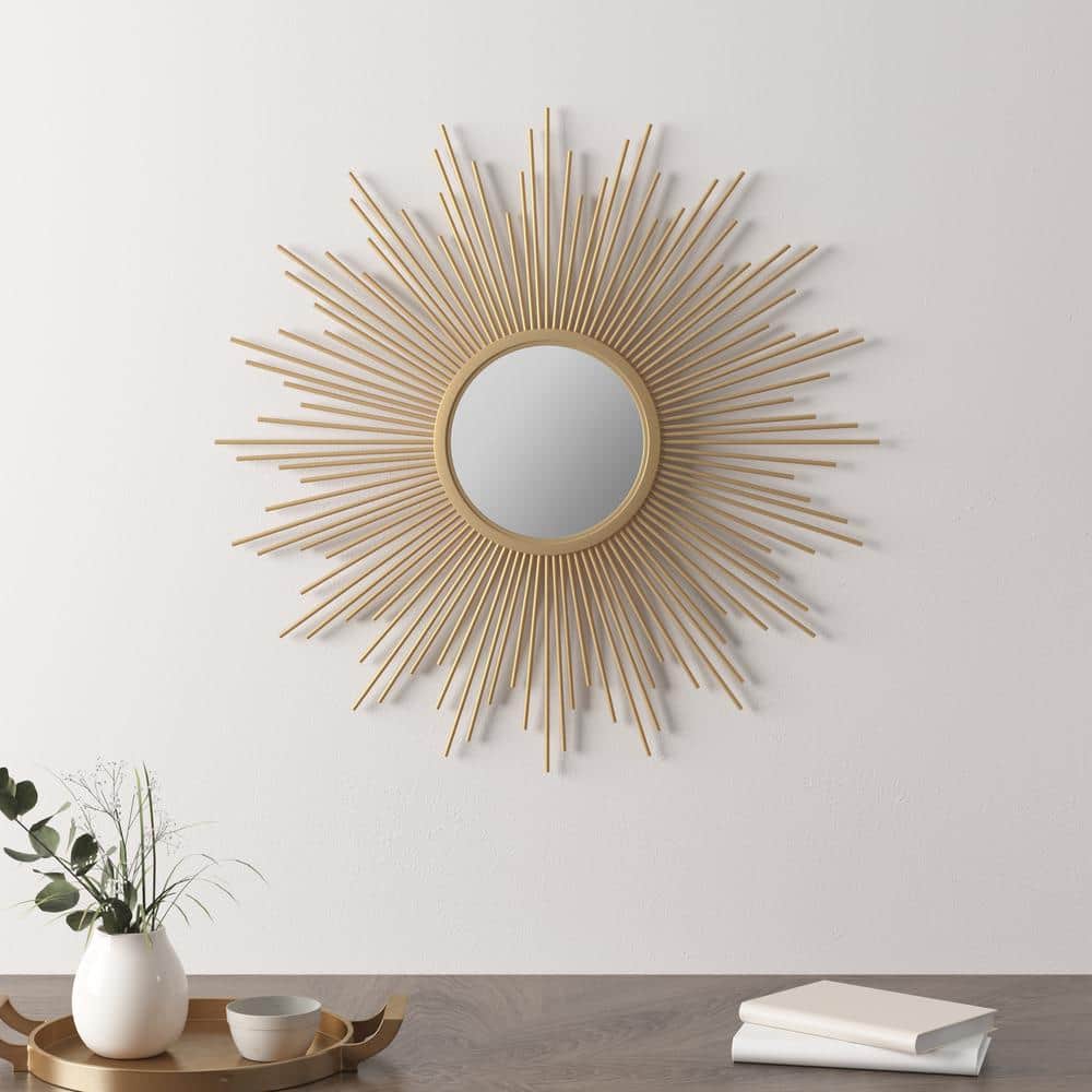Gold Sunburst Round Wall Mount Decorative Mirror