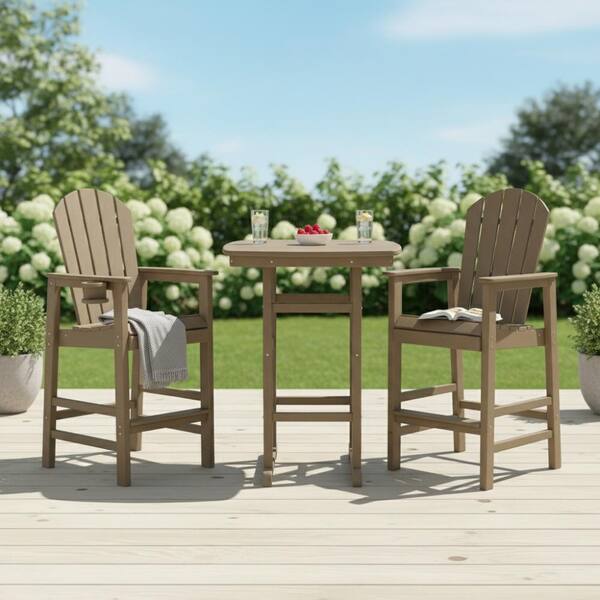 bar height patio table with umbrella hole 2 chairs VINGLI Cast Aluminum Made of all Chairs Tempered Glass Patio Table
