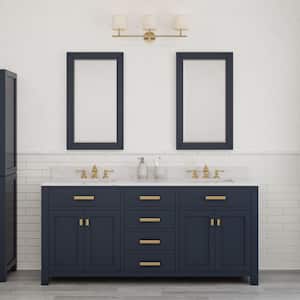 Madison 72 in. W x 21.5 in. D x 34 in. H Double Sink Bath Vanity in Monarch Blue with Carrara White Marble Top
