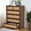 ATHMILE Walnut Wooden Rattan 5-Drawer Storage Cabinet Dresser (15.74 in. D x 31.49 in. W x 43.3 in. H) WNT-61303C80-C