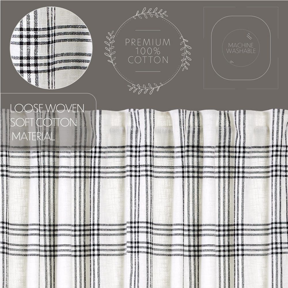 Black and White Plaid Cotton Light-Filtering Curtain Panels, 63x36, Set of 2