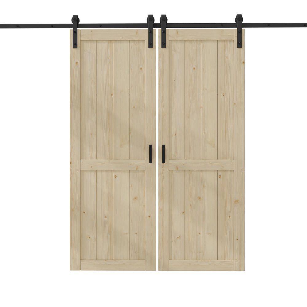 60 in. x 84 in. 2-Slabs H-Bar Solid Pine Wood Interior Sliding Barn Door with Hardware Kit and Soft Close price history on PriceWatchPro