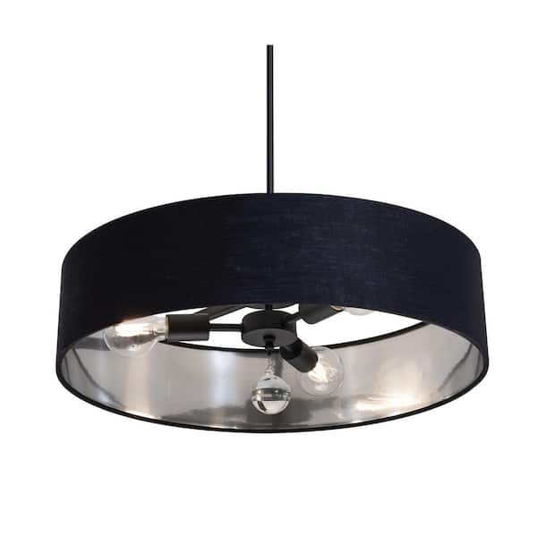 AFX Celine 60-Watt 3-Light Black Shaded Pendant Light with Fabric Shade and No Bulbs Included