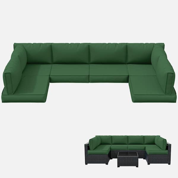 WNP 26 in. x 26 in. x 4 in. (14-Piece) Deep Seating Outdoor Lounge Chair Sectional Cushion Green