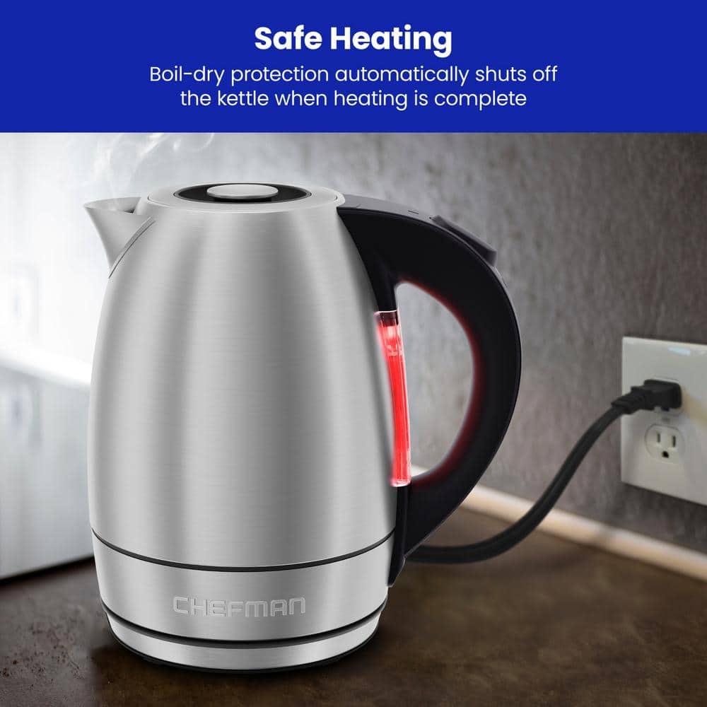 Chefman Stainless Steel Electric Kettle with Auto Shutoff and LED Indicator