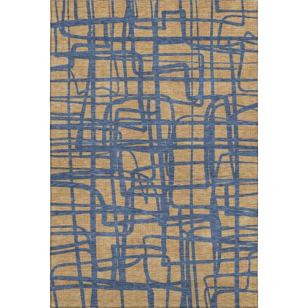 Mayfield Premium Machine Washable Abstract AMF2491 Gold 5 ft. x 7 ft. 6 in. Area Rug