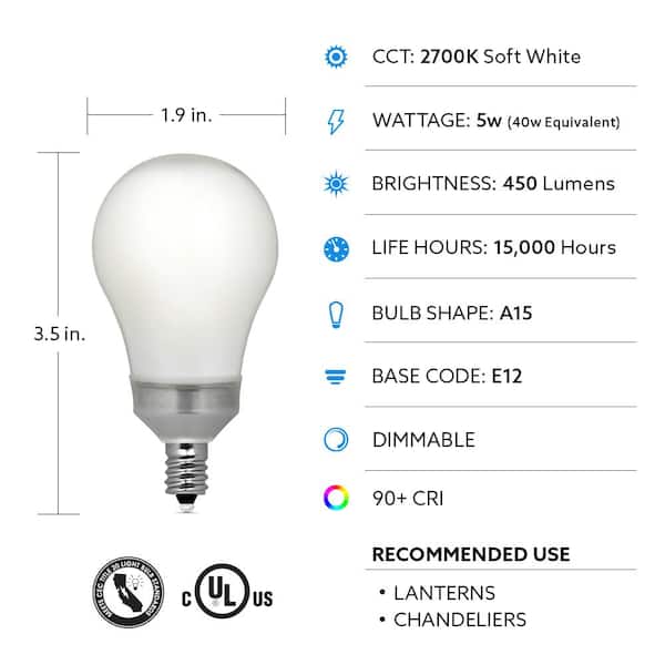 Feit Electric 60 Watt Equivalent A15 Candelabra Dimmable Cec Title 20 White Glass Led Ceiling Fan Light Bulb Soft 12 Pack Bpa1560c 927ca 2 6 - What Size Bulb Does A Ceiling Fan Use