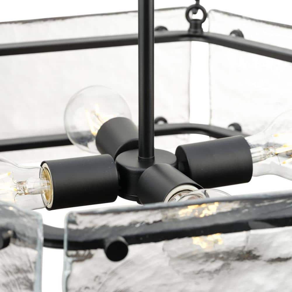 Rivera Matte Black 4-Light Chandelier with Textured Glass