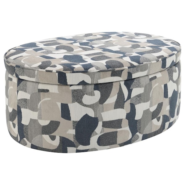 Coaster Tomkins Indigo Blue Fabric Upholstered Oval Storage Ottoman