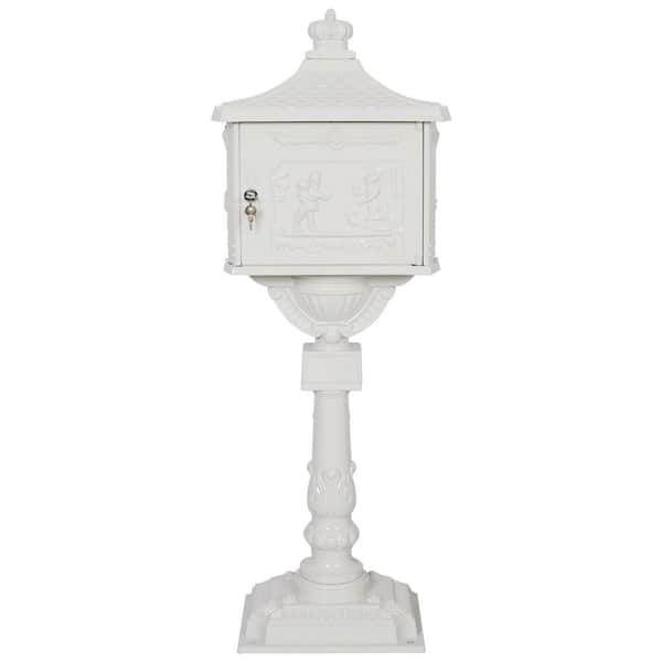 Afoxsos 16.5 in. x 11.5 in. x 45.5 in. Cast Aluminum Outdoor Mail Box, Patio Garden Decor Postal Box, White