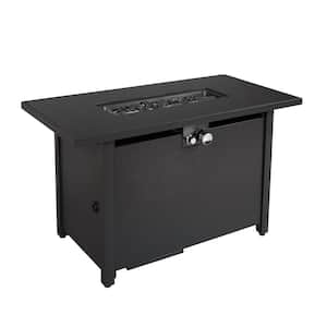 L 22 in. x W 42 in. x H 25 in. Propane Outdoor Patio Stainless Steel Push Button Fire Pit Table with Protector, Black