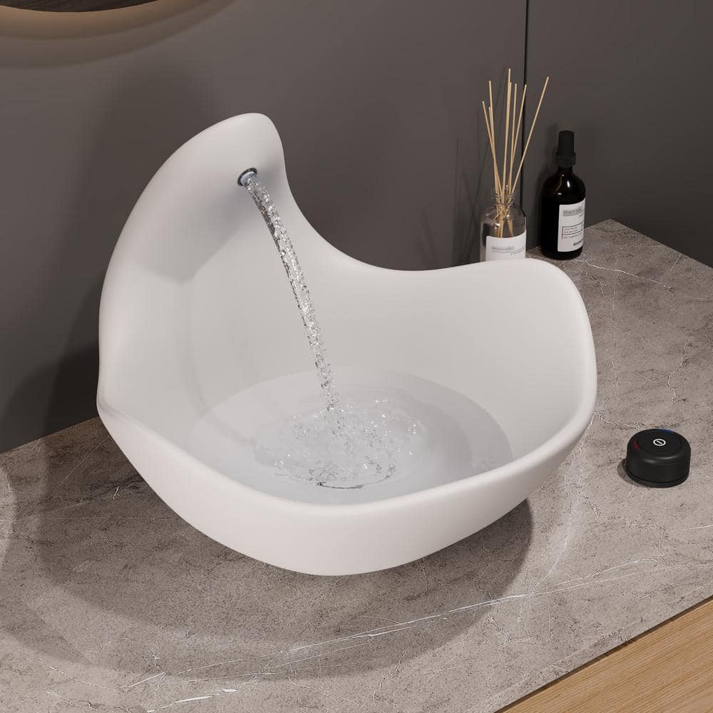 Gray White Concrete Vessel Sink with Built-In Faucet