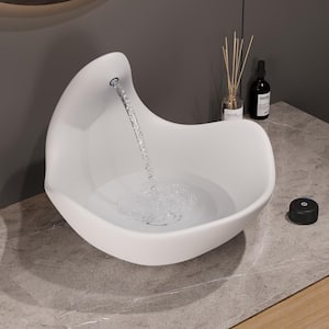 15.7 in. L x 16.4 in. W Concrete Countertop Vessel Sink in Gray White with Built-in Spout and Independent Knob Controls