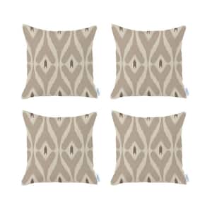 Ikat (Set of 4) Tortilla Brown Square 18 in. x 18 in. Boho Throw Pillow Covers