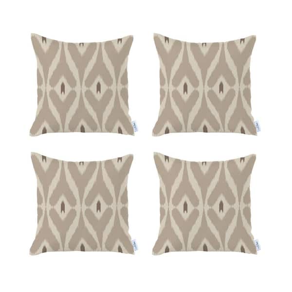 MIKE & Co. NEW YORK Ikat (Set of 4) Tortilla Brown Square 18 in. x 18 in. Boho Throw Pillow Covers