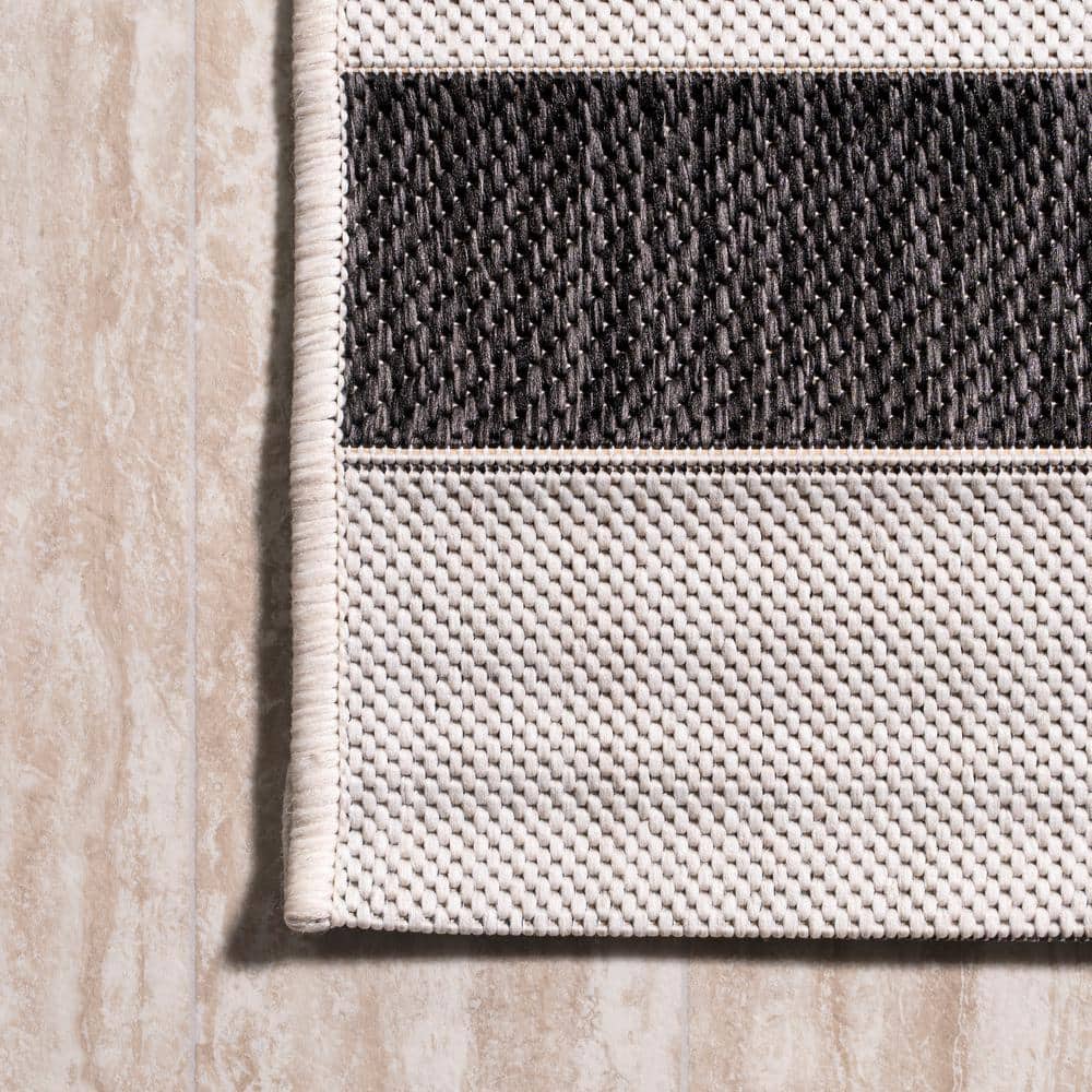 Classic Wide Stripe Black and Cream 8' x 10' Synthetic Area Rug