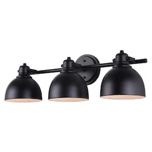 Polo 25 in. 3 Light Matte Black Vanity Light with Black Metal Shade