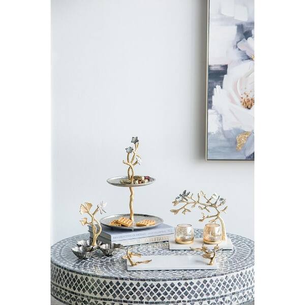 A & B Home White/Gold Dragonfly Marble Decorative Tray 78321-DS