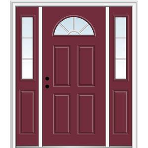 68.5 in. x 81.75 in. Internal Grilles Right-Hand 1/4-Lite Clear Painted Fiberglass Prehung Front Door with Sidelites