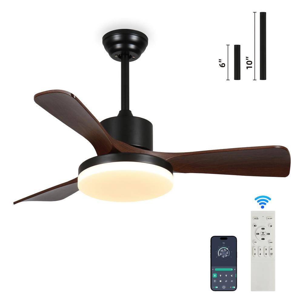 42 in. Smart Indoor Matte Black Downrod Mount Ceiling Fan with Integrated L
