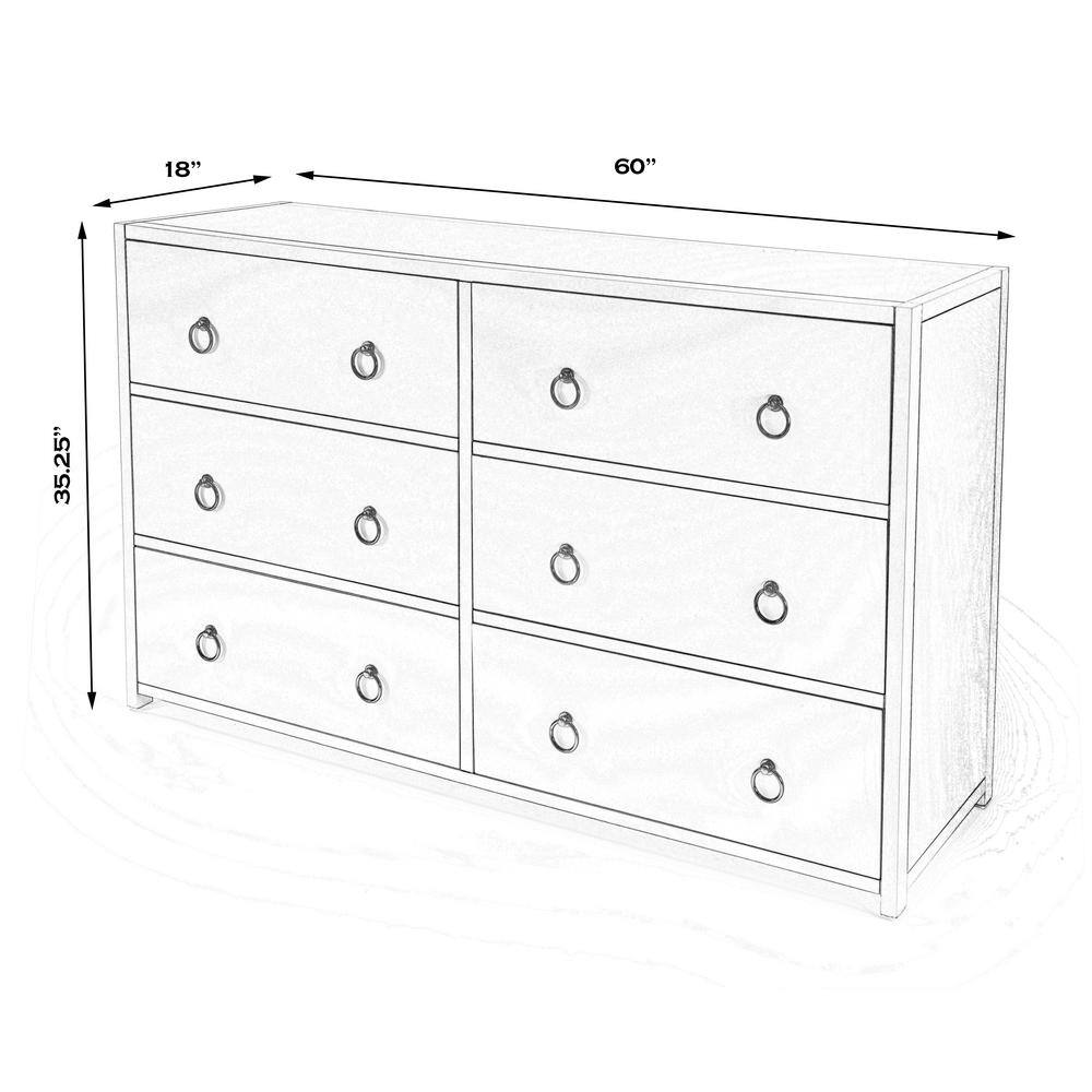 Lark Natural Wood 6-Drawer Dresser with Glam Ring Pulls