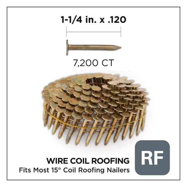 1-1/4 in. x 0.120-Gauge Electro Galvanized Smooth Shank Wire Coil Roofing Nails (7200 per Box)