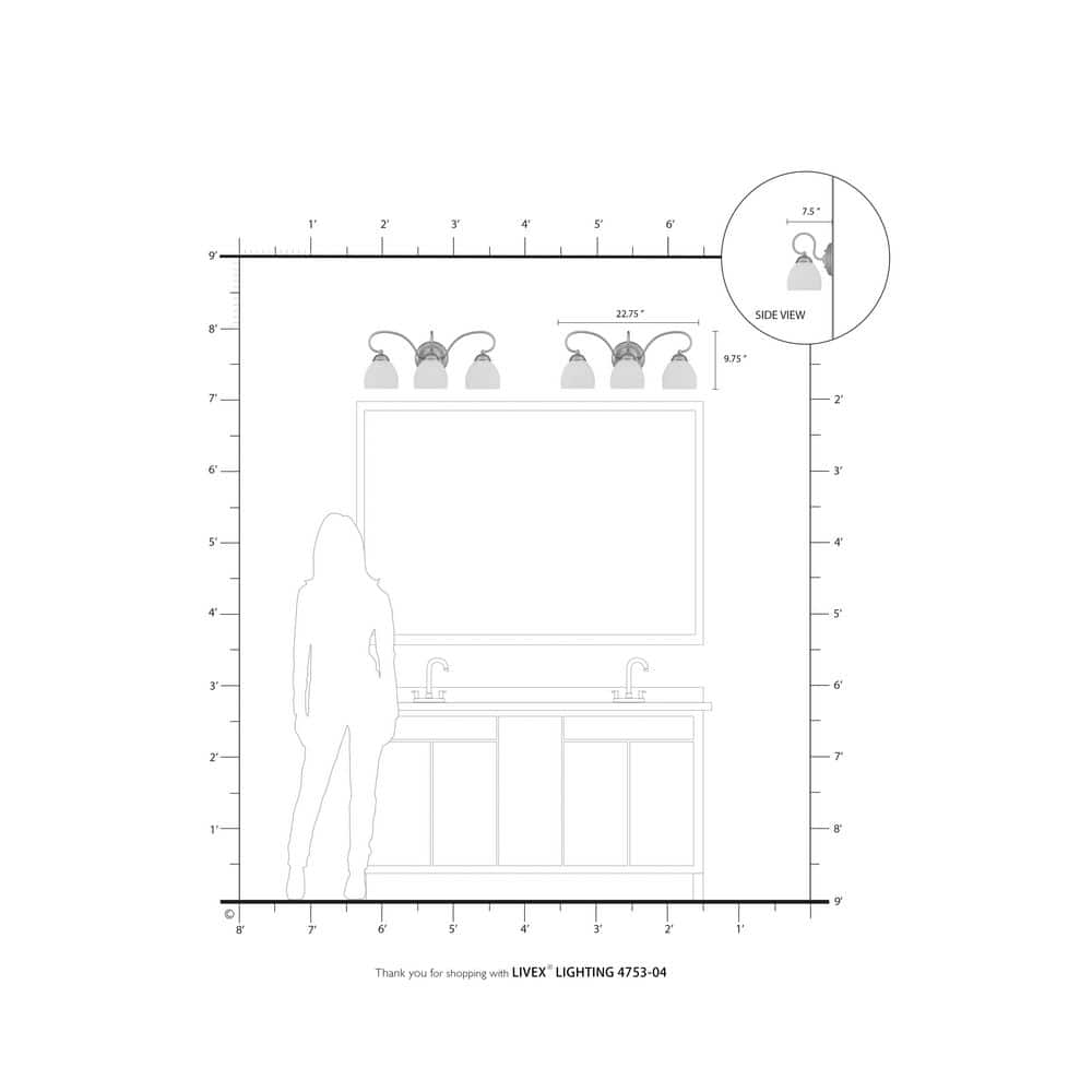 Brookside Transitional 3-Light Vanity in Black with Satin Opal White Glass
