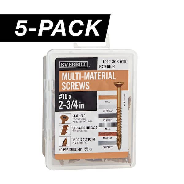 5-Pack #10 x 2-3/4 in. Brown 6-Lobe Star Drive Exterior Flat Head Multi-Material Screw (5 lbs. / 345-Piece)