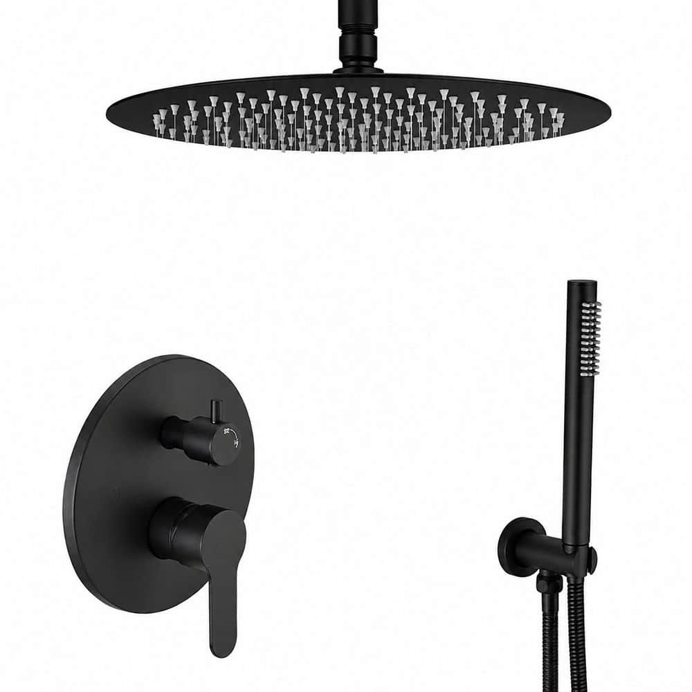 Matte Black Ceiling Mount Round Rain Shower System with 16 in. Shower Head and Handheld Trim Kit price history on PriceWatchPro