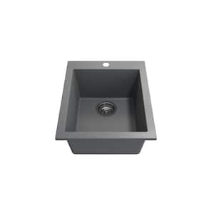 Campino Uno Concrete Gray Granite Composite 16 in. Single Bowl Dual Mount Bar Sink with Faucet