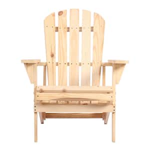 Wood Outdoor Adirondack Chair Set of 1, Patio Chair for Backyard, Garden, Lawn, Porch-Natural