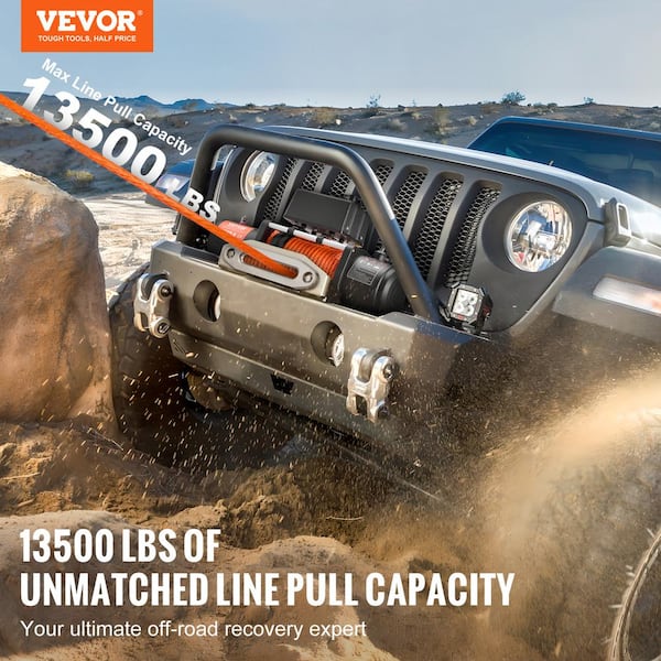 Electric Winch, 13,500 lbs., 12V DC Truck Winch with Φ3/8 in. x 80 ft. Synthetic Rope Aluminum Fairlead Remote Control