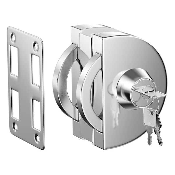 Unbranded Frameless Double-Sided Sliding Glass Door Lock Polished Chrome 304 Stainless Steel for 3/8-1/2 Glass with 3 Keys