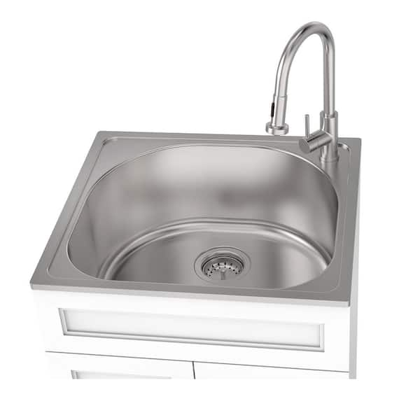 Glacier Bay All-in-One Stainless Steel 24 in Laundry Sink with Faucet and  Storage Cabinet in Dark Gray 1521US-24-314 - The Home Depot