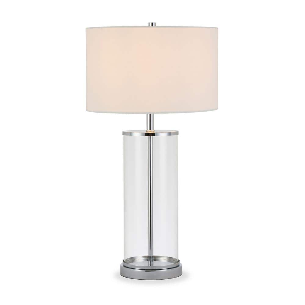 Rowan Elegance 28" Glass & Nickel Table Lamp with White Linen Shade