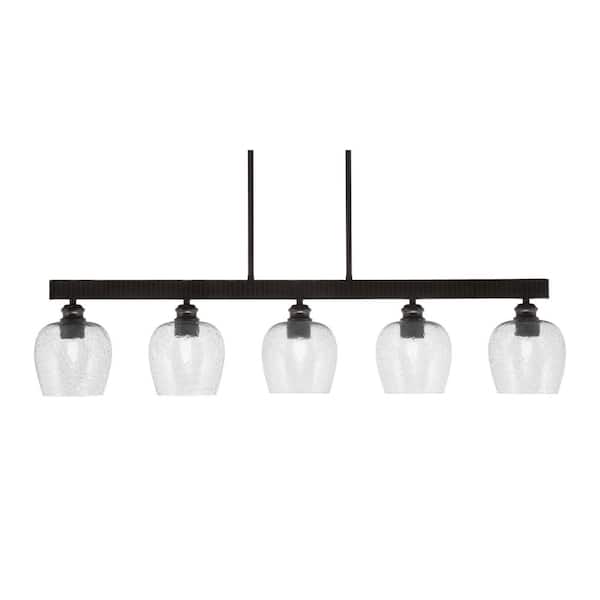 Unbranded Albany 60-Watt 5-Light Espresso Linear Pendant Light with Smoke Bubble Glass Shades and No Bulbs Included