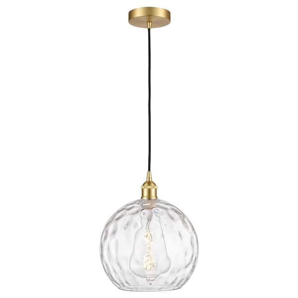 Athens Water Glass 60-Watt 1-Light Satin Gold Standard Mini Pendant Light with Clear Glass Shade, No Bulbs Included