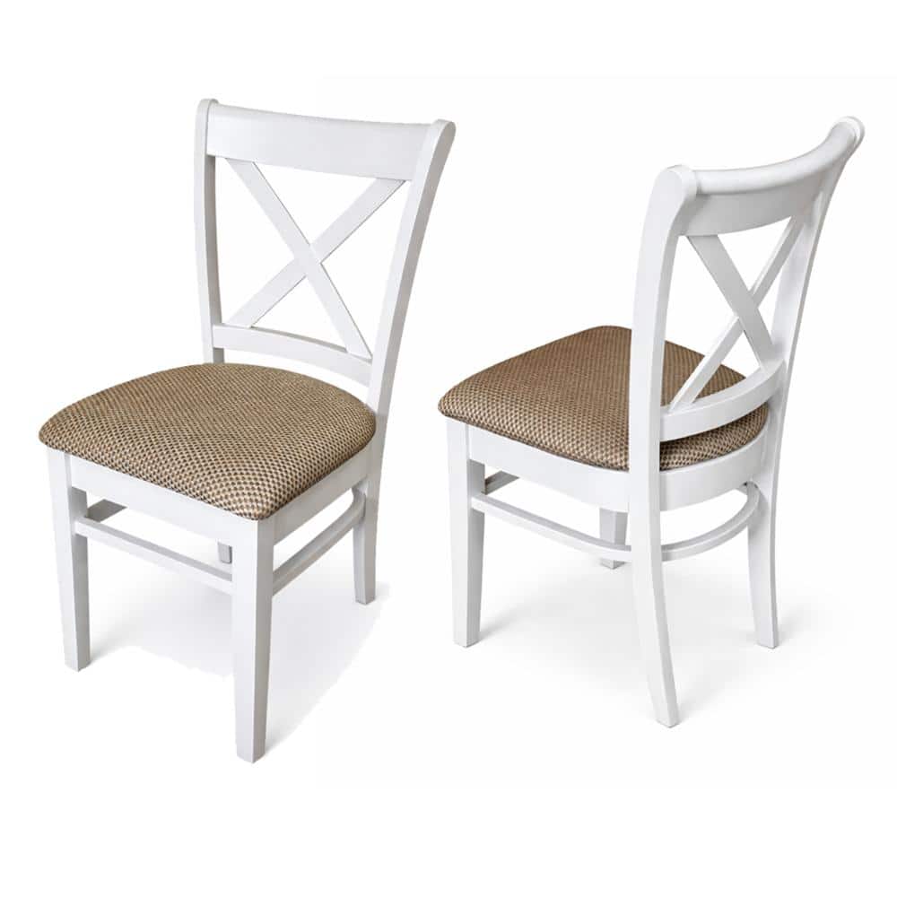 Traditional Dining Chairs, Set of 2, White Finish with Brown Polyester Upholstered Seats price history on PriceWatchPro