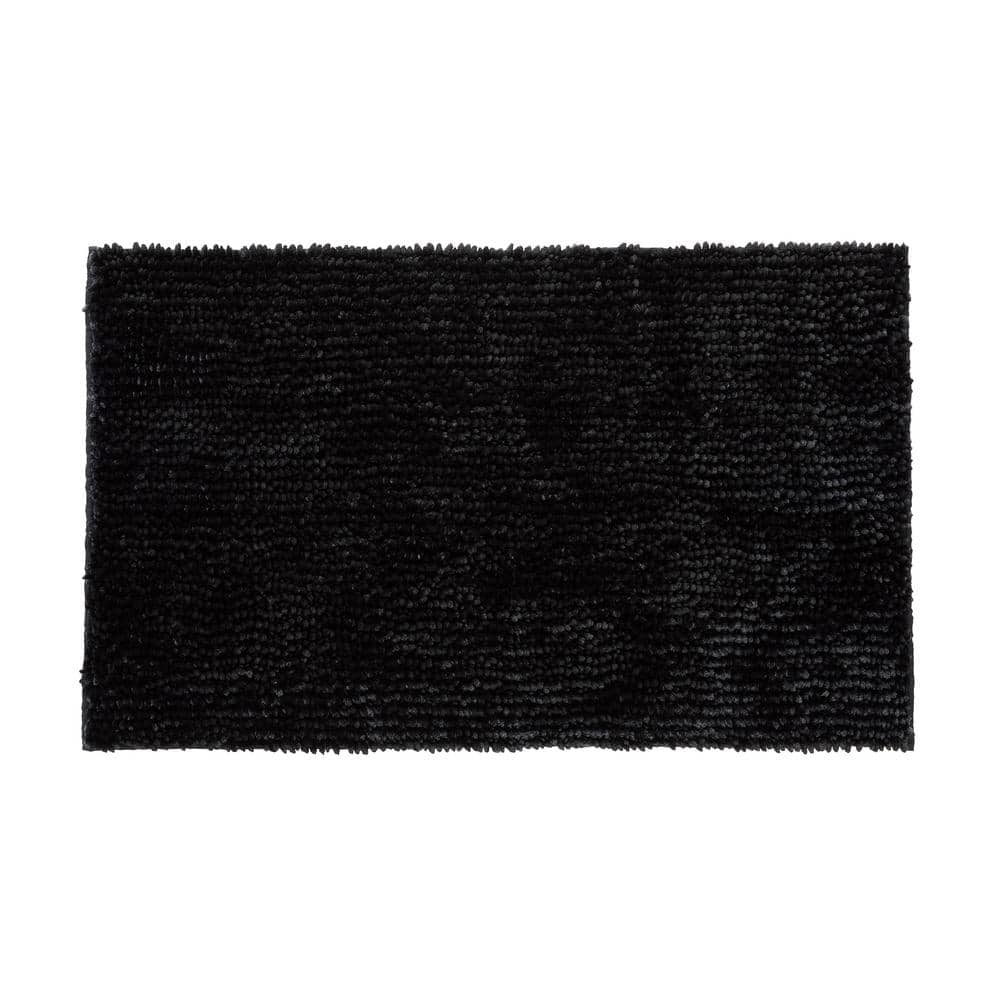 Thomesha Chenille Bath Rug Latitude Run Color: Black, Size: 17.2 W x 23.8 L