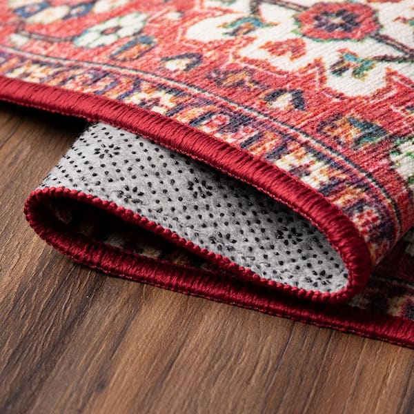 Ramage Maroon 3 ft. x 5 ft. Medallion Washable Area Rug